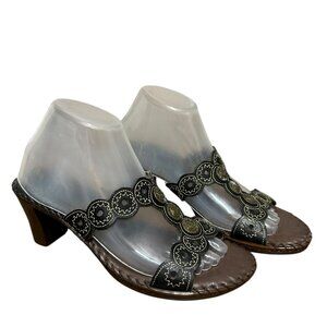 Tsonga Leather Black Heels Open Toe South Africa Sandals Size 8